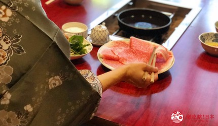 日本三重頂級松阪和牛燒肉、壽喜燒推薦「肉料理まつむら」松阪牛壽喜燒料理中